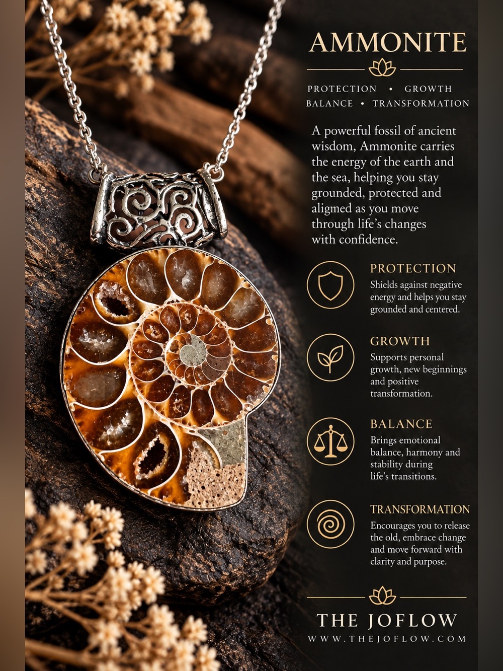 925 Past Lives Ancient AMMONITE FOSSIL Pendant Necklace